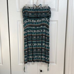 2 for $25 - Aztec Strapless Teal, Dark Brown Dress w Halter Ties & Ruffle Top, M